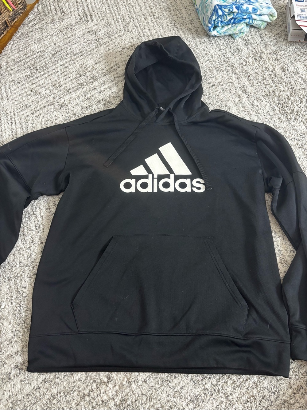 adidas Black Hoodie with White Trefoil Logo